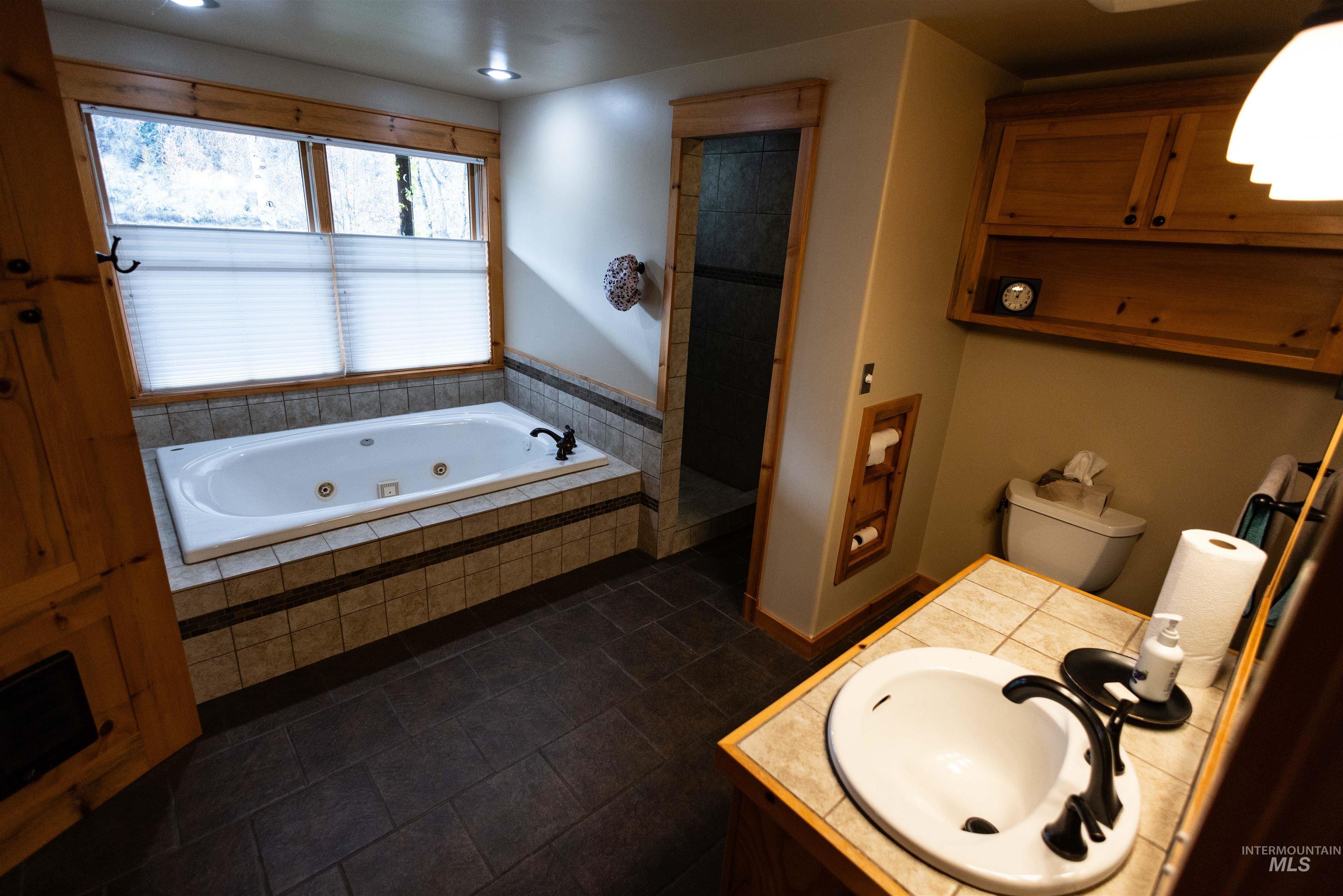 Bathroom with a whirlpool tub and vanity