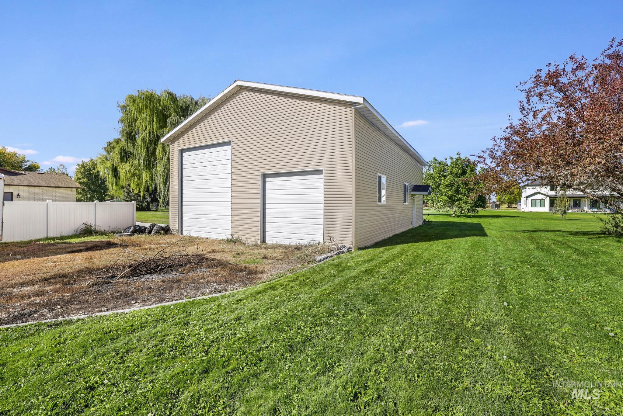 View of detached garage