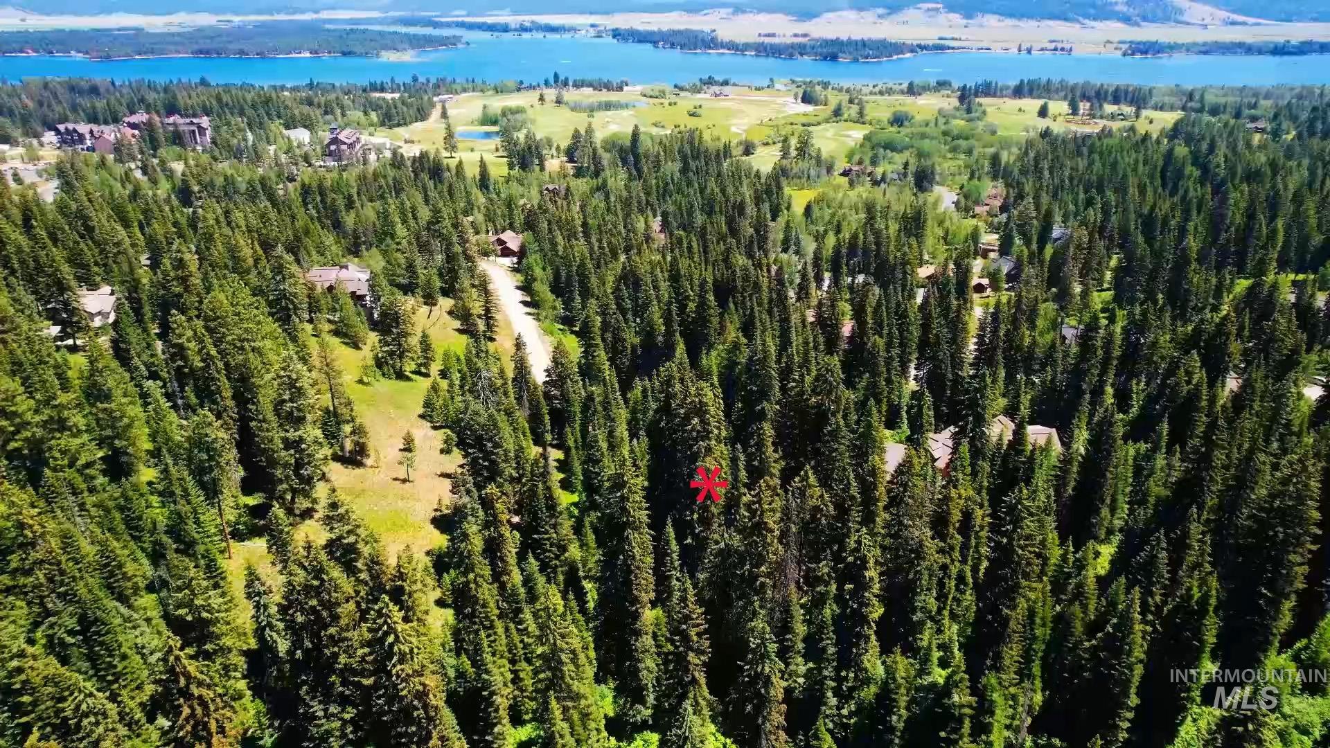Drone / aerial view facing east with views of Lake Cascade.