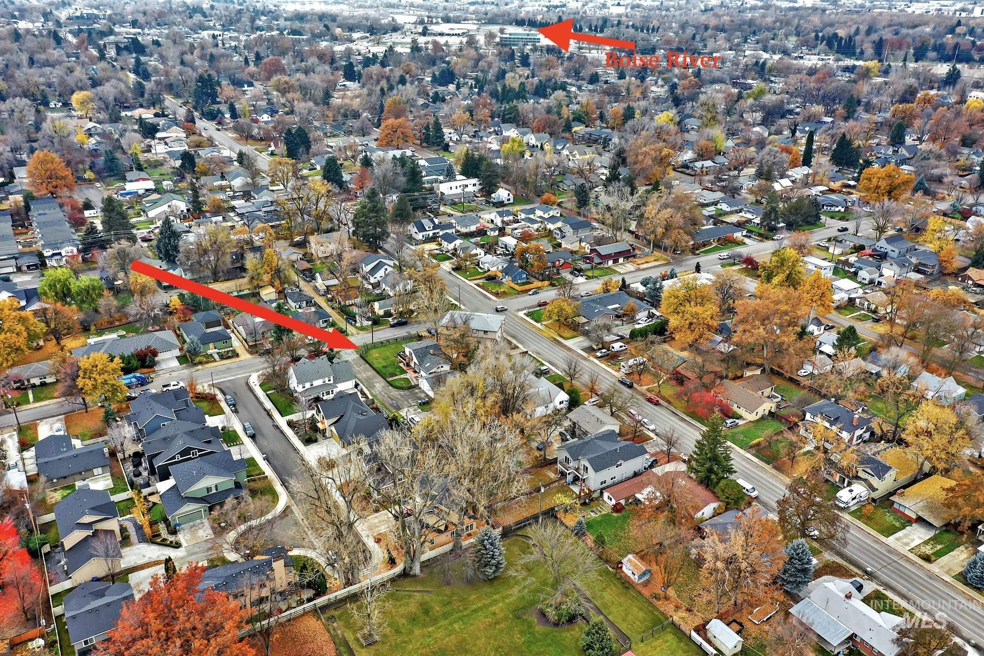 Aerial view of property's location showing the Boise River in the background