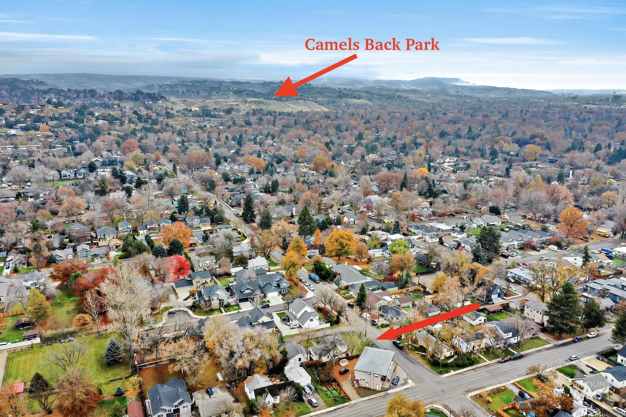 Aerial view of property location showing Camel's Back Park in the background.