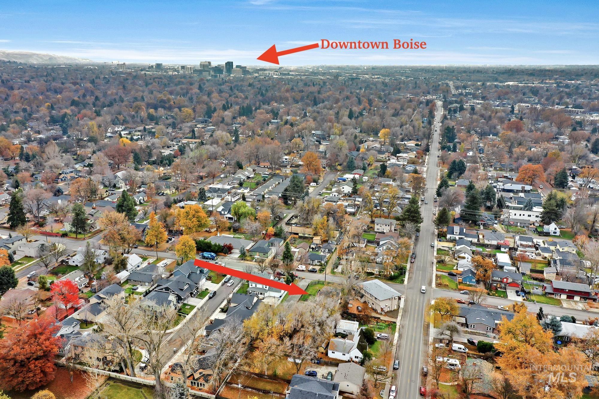 Aerial view of property location showing downtown Boise in the background.