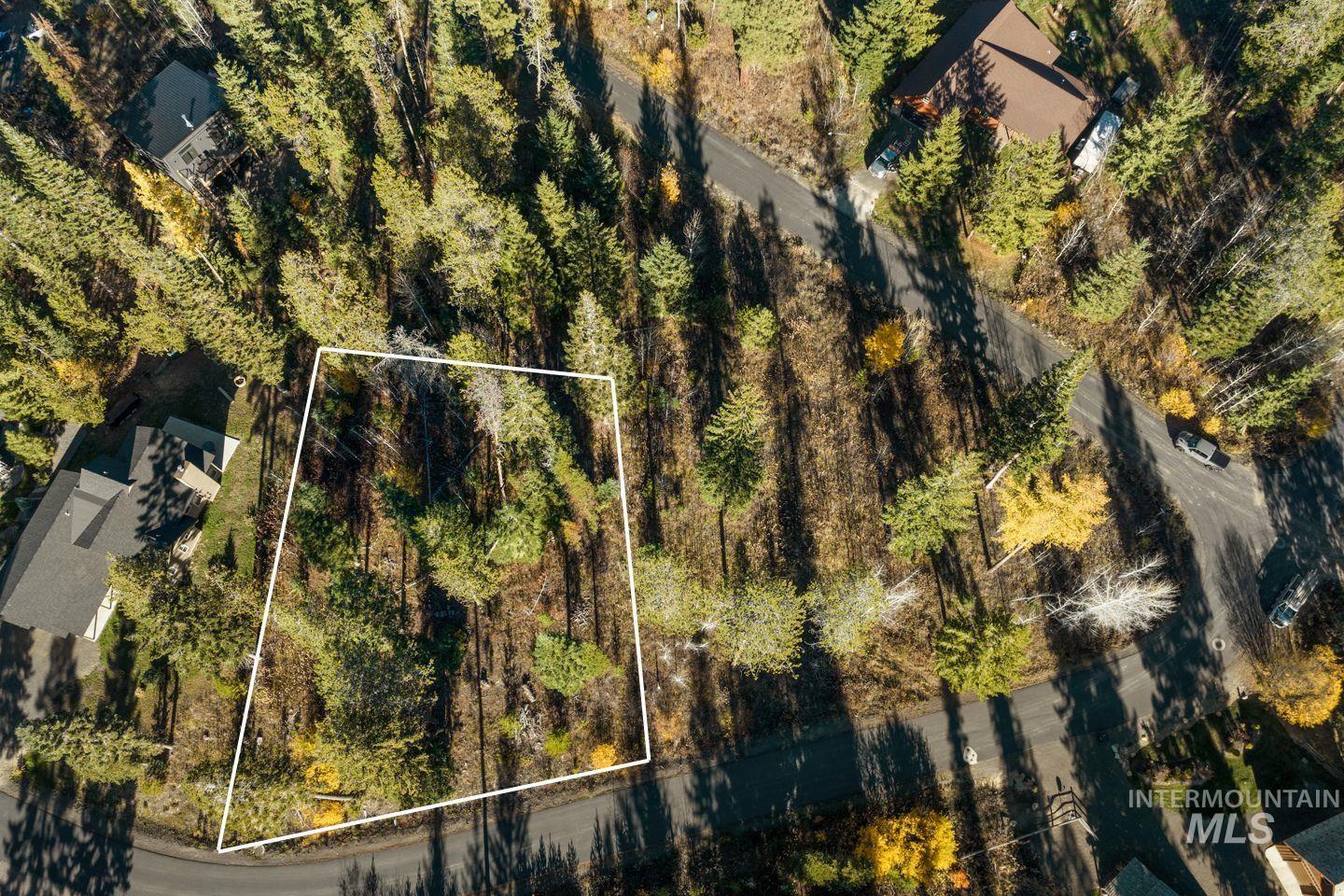 Aerial overview of property's location featuring property parcel outlined