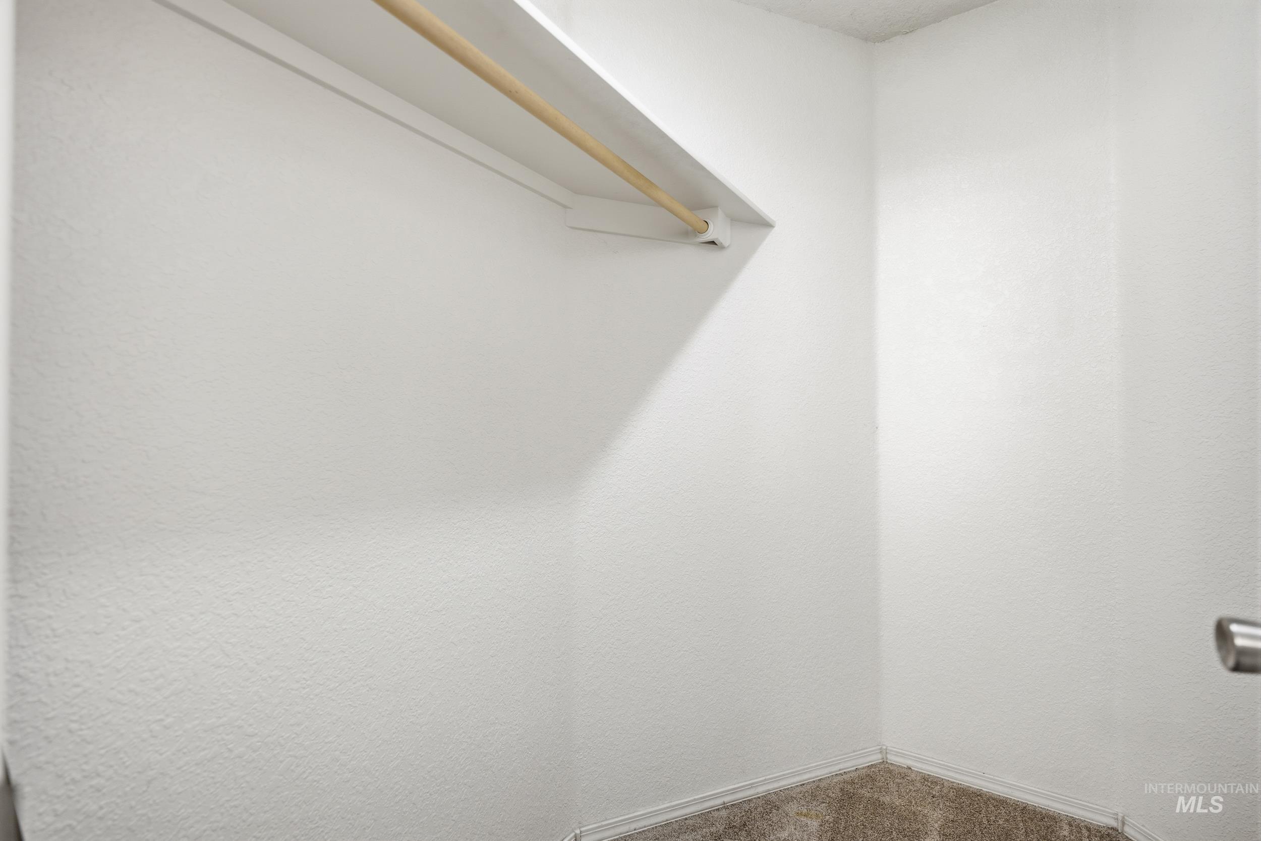 Walk in closet with dark carpet