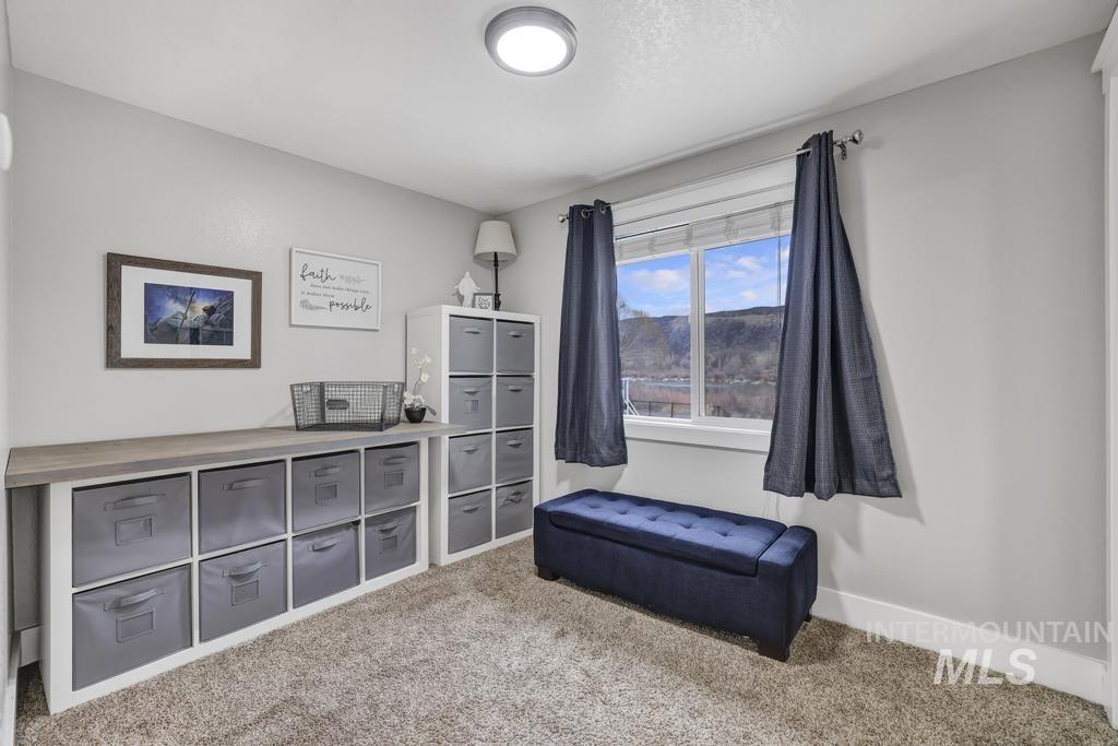 Living area featuring carpet