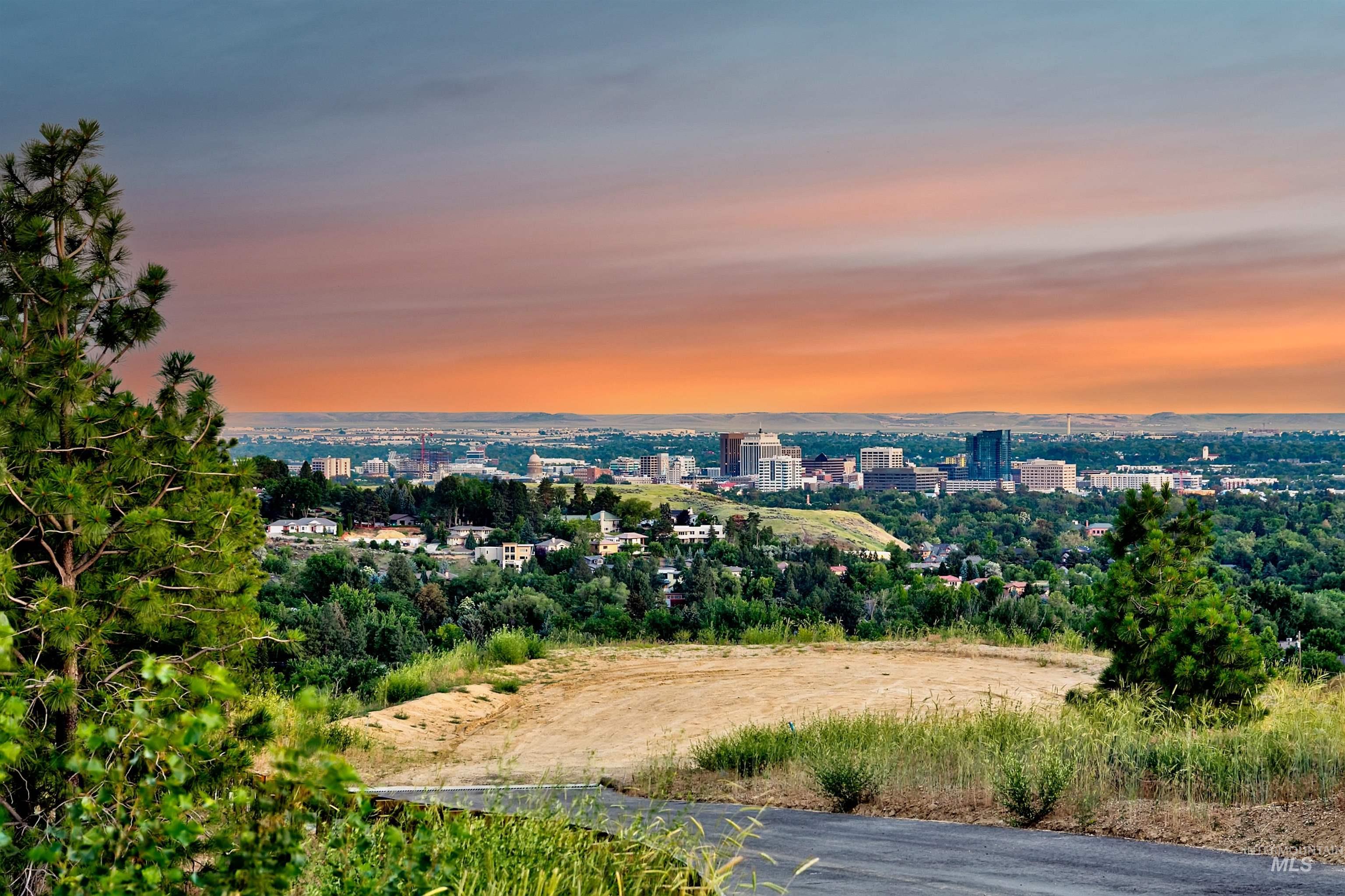 Aerial view at dusk of a city view