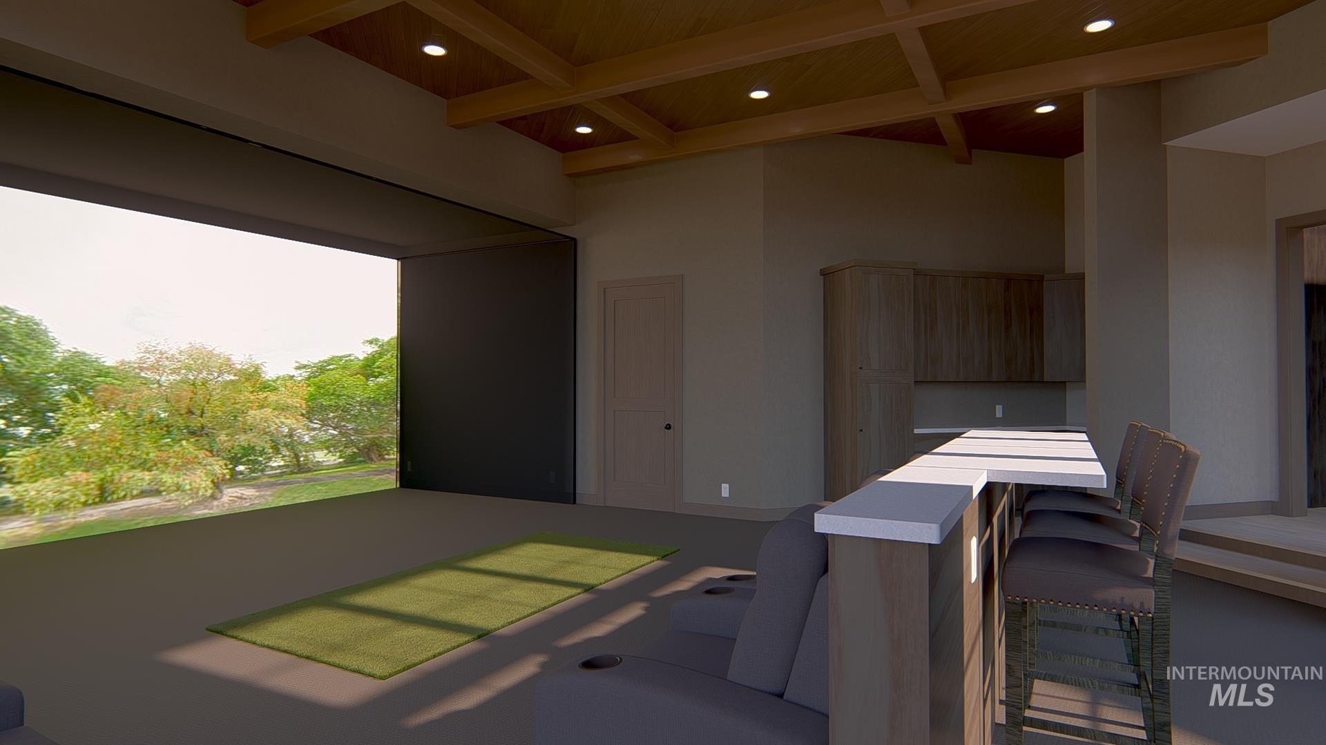 Rec room featuring beamed ceiling and recessed lighting