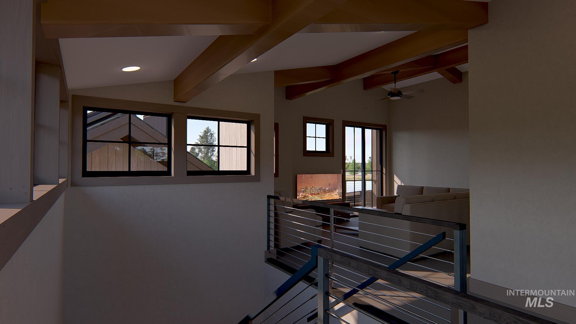 Staircase with a ceiling fan