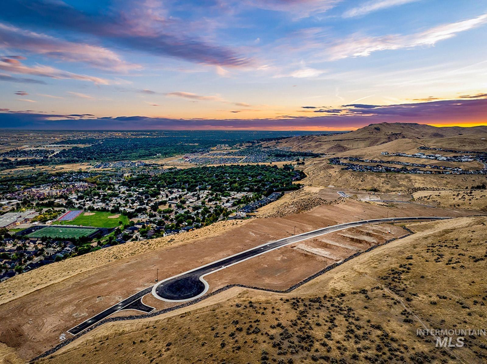 Aerial view at dusk of a mountain view