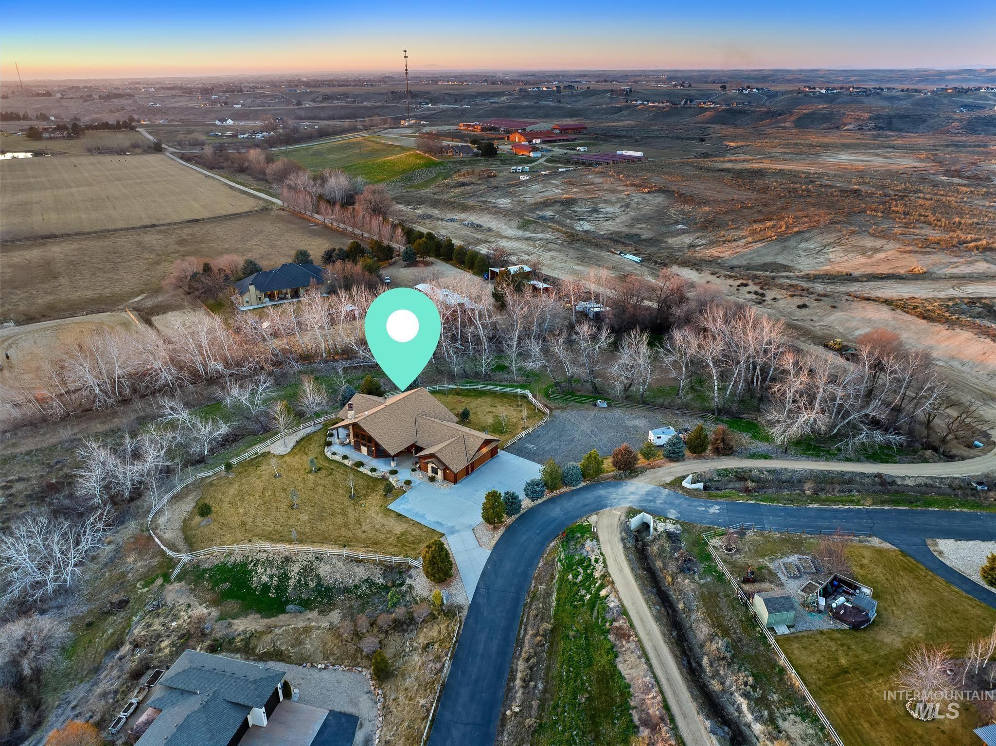 Aerial view at dusk of a view of rural / pastoral area