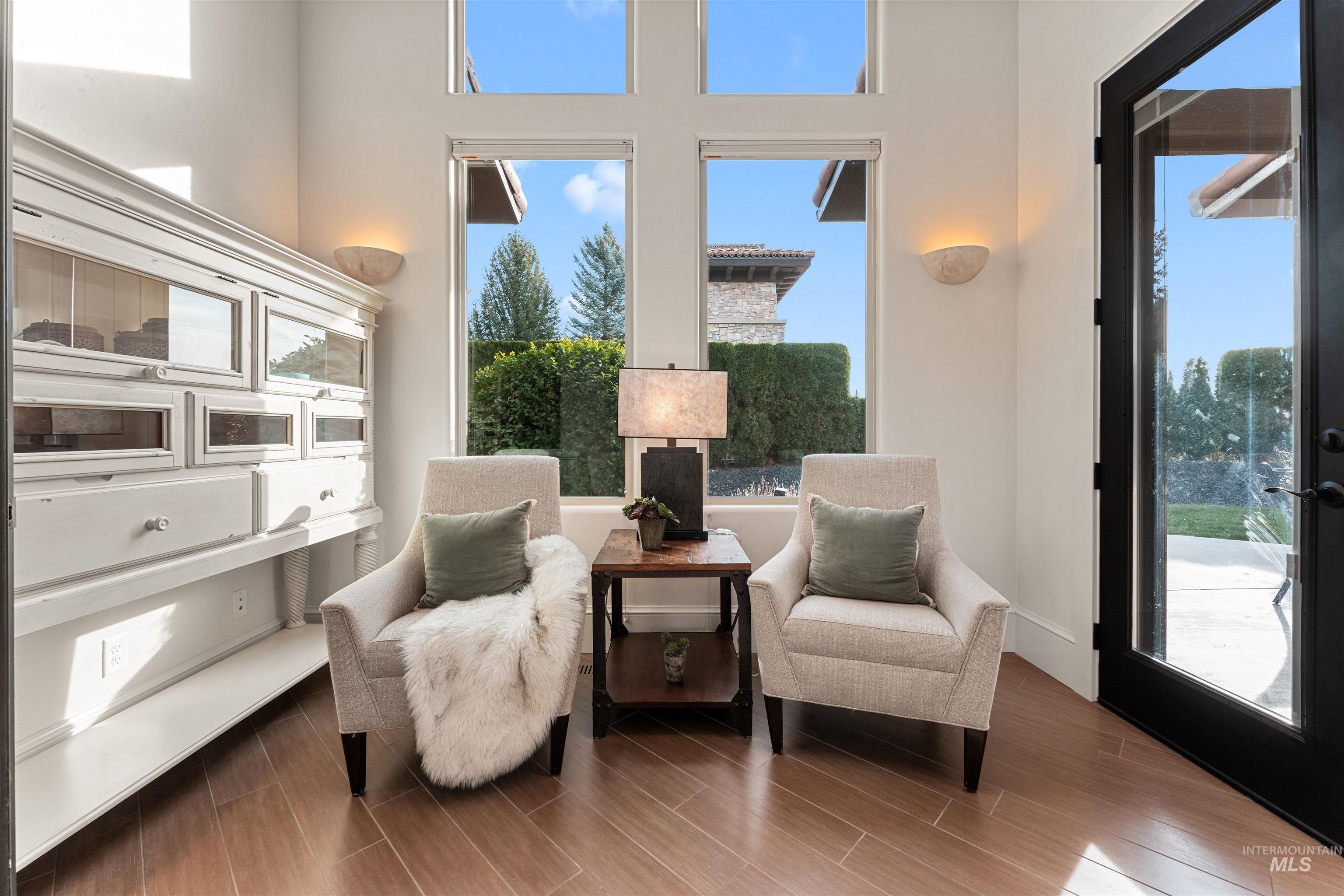 Living area with wood finish floors