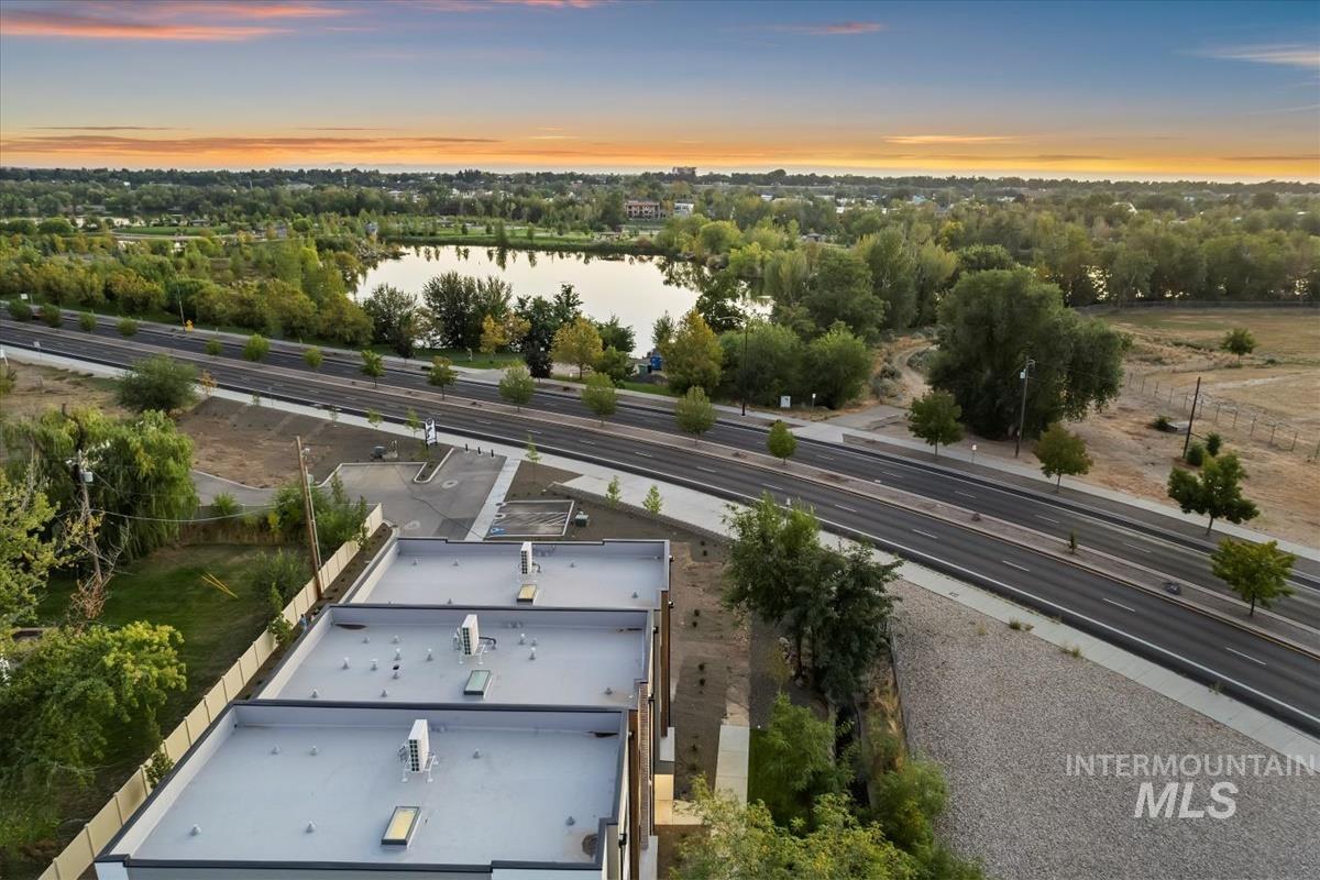 Aerial view at dusk of a water view