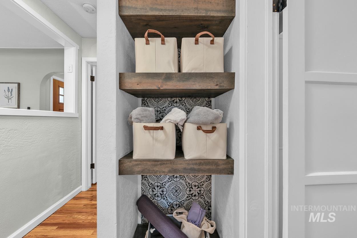 Detailed view of arched walkways and a textured wall