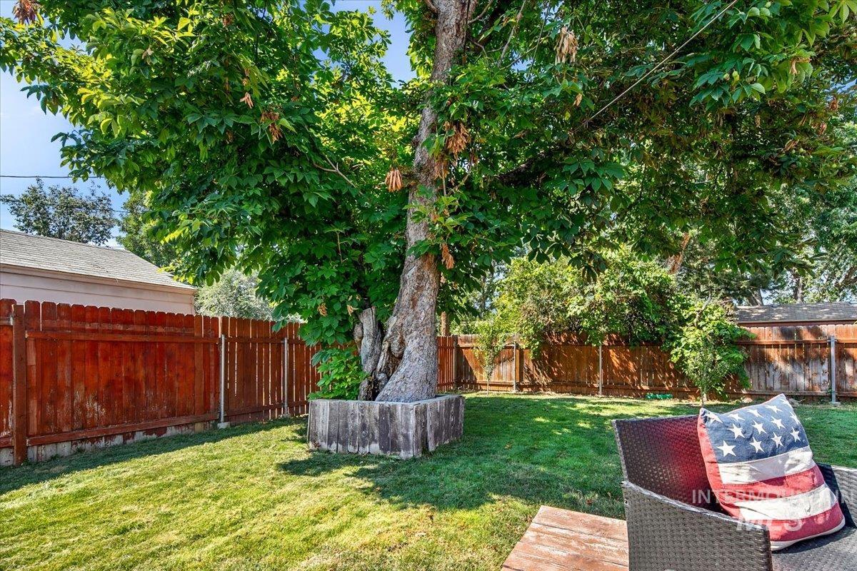 View of fenced backyard
