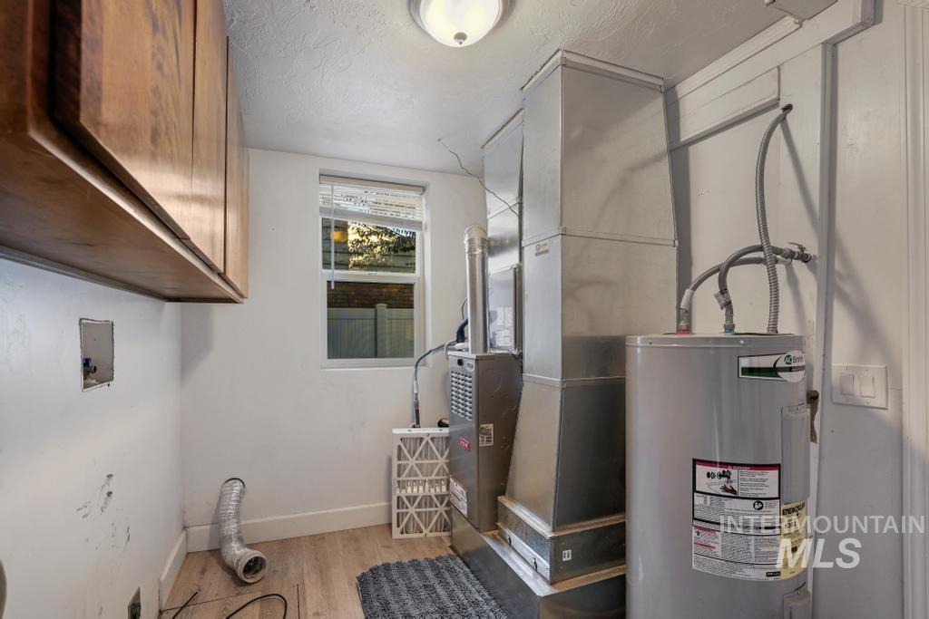 Utilities featuring water heater and heating unit