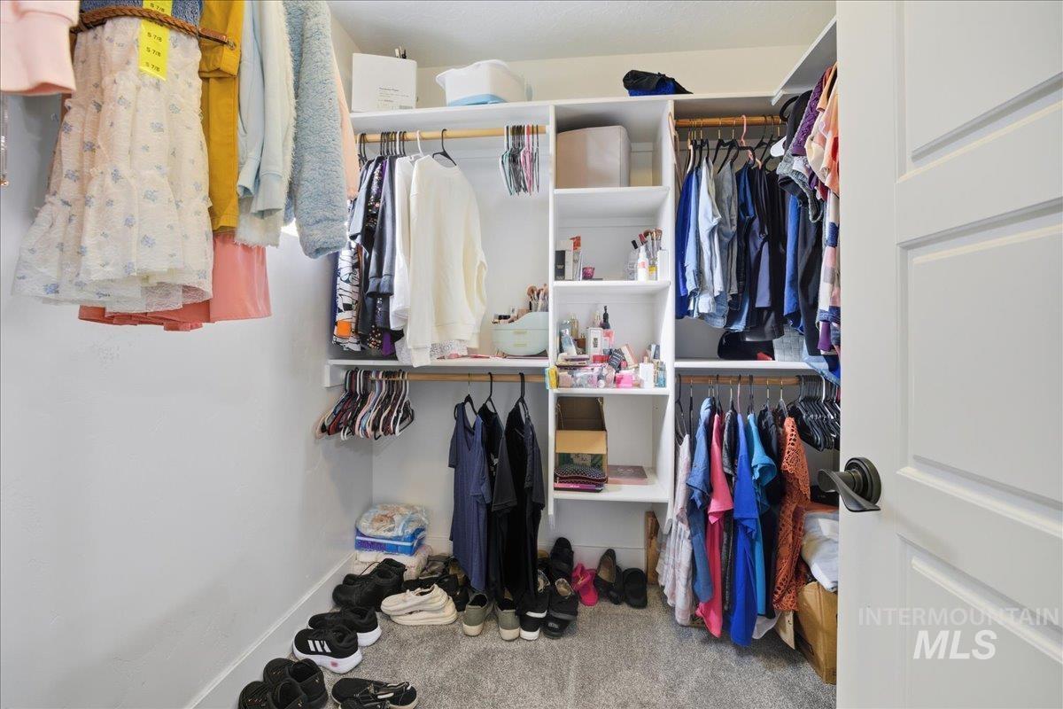 Walk in closet featuring carpet flooring