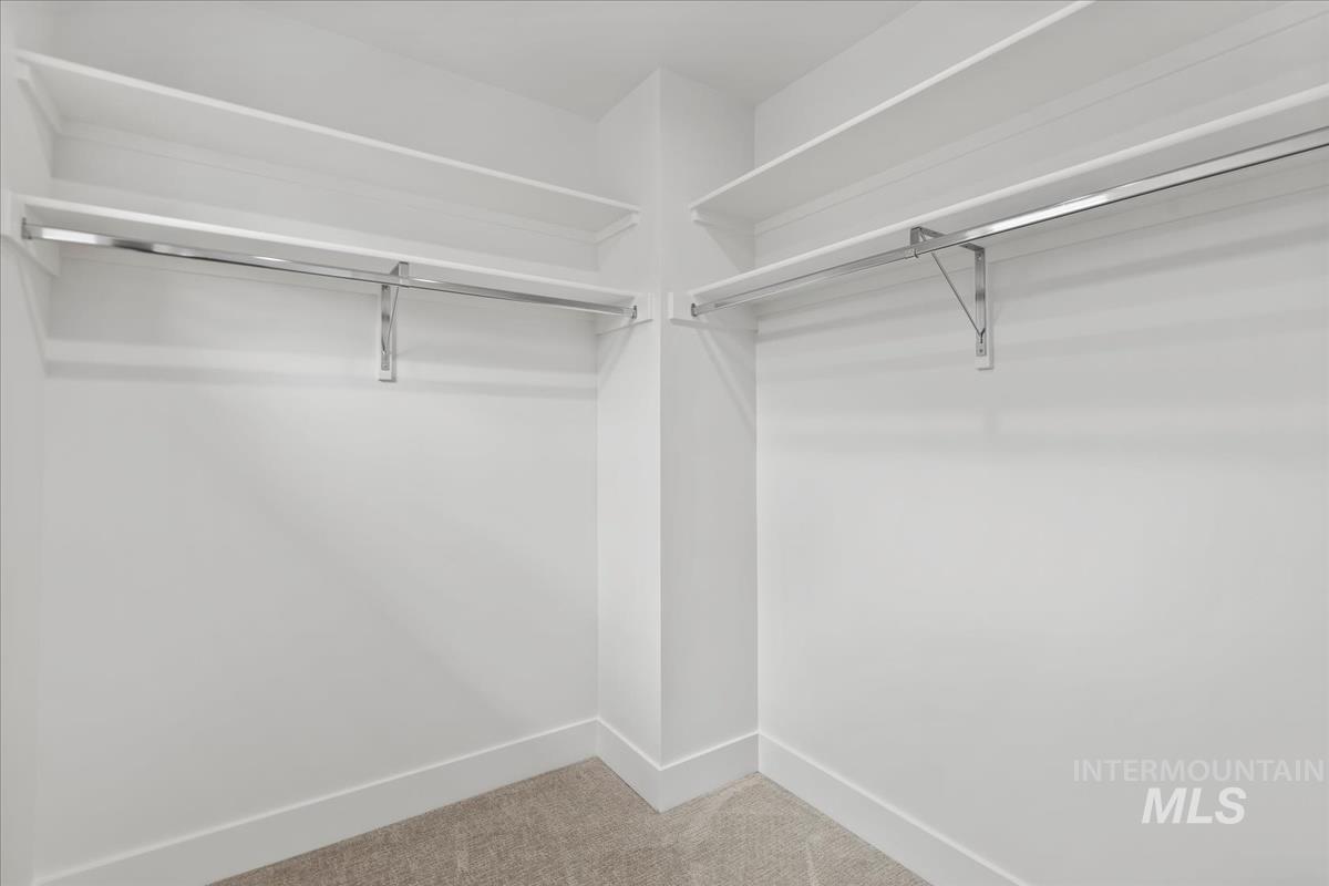 Walk in closet with light carpet