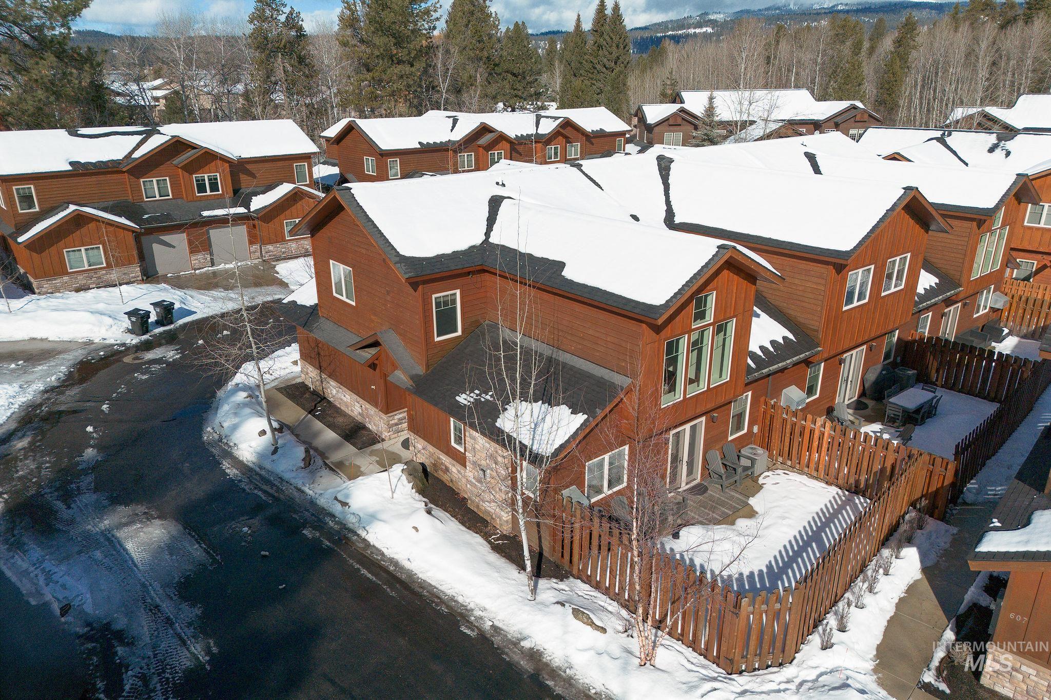 Snowy aerial view with a residential view