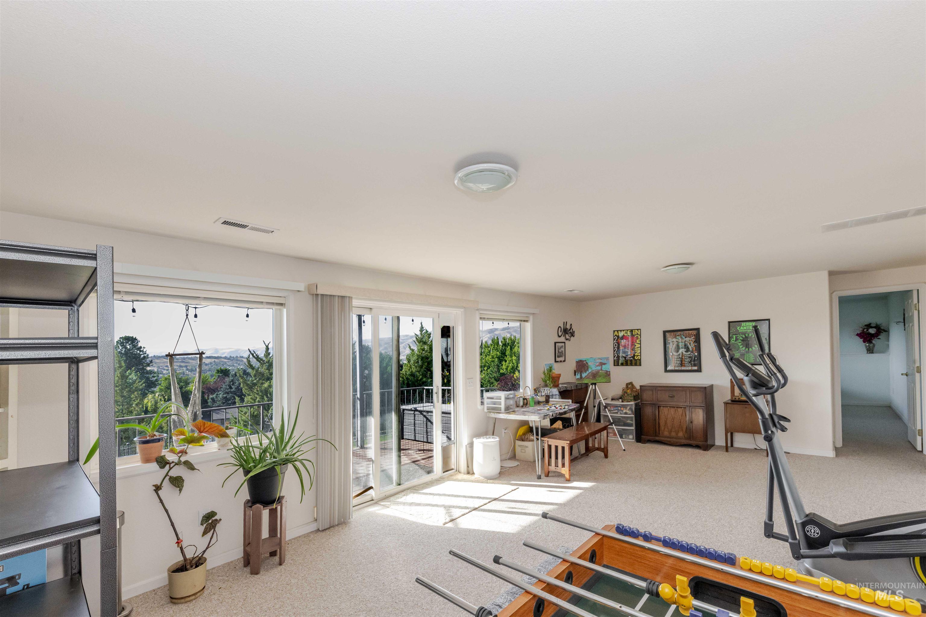 Workout area with carpet floors