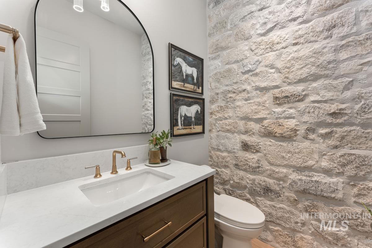 Bathroom featuring vanity and a shower with curtain