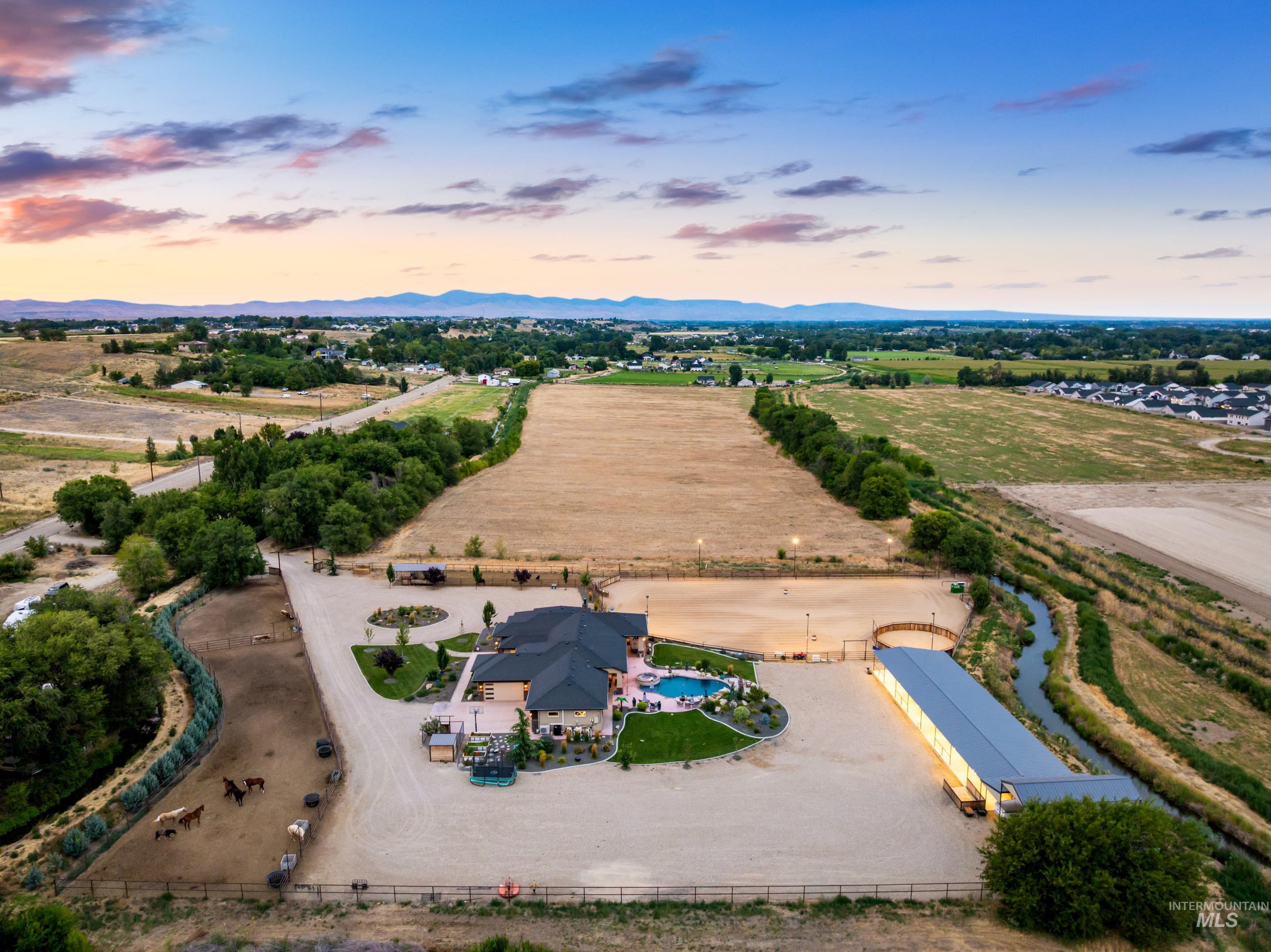 Overview of rural landscape with a mountainous background