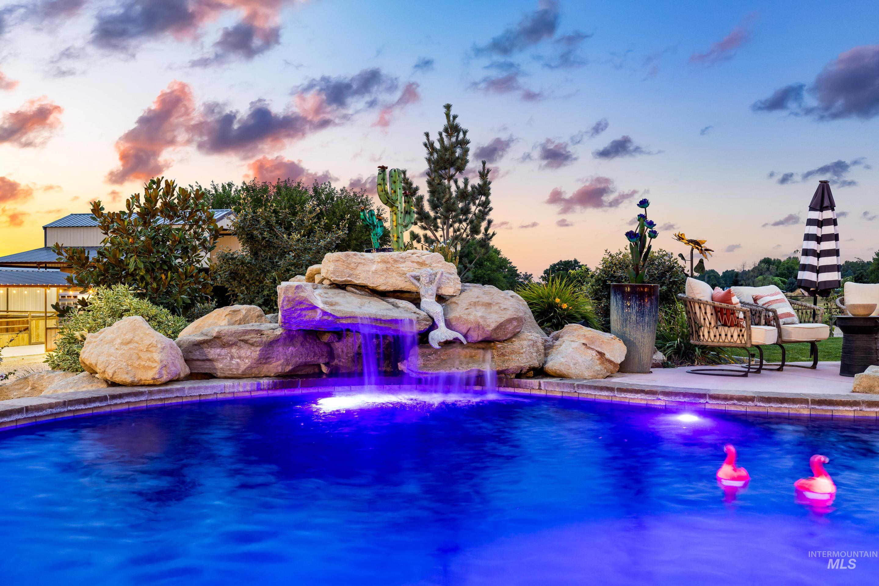 Swimming pool with a patio area