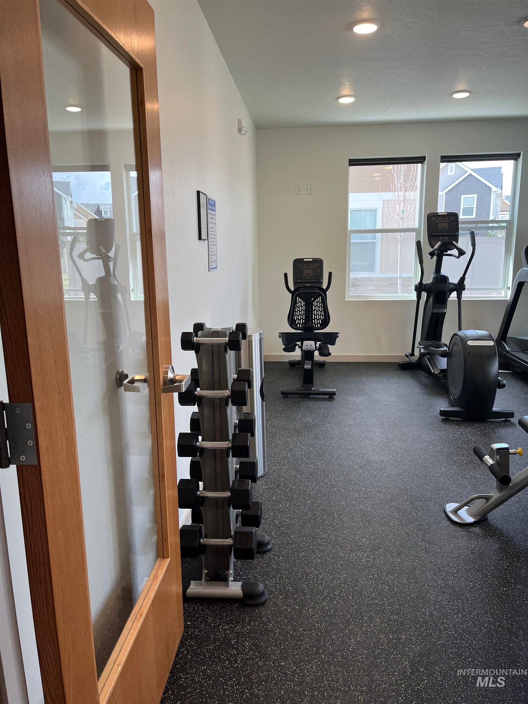 Gym with recessed lighting