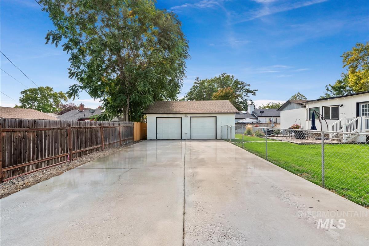 View of detached garage