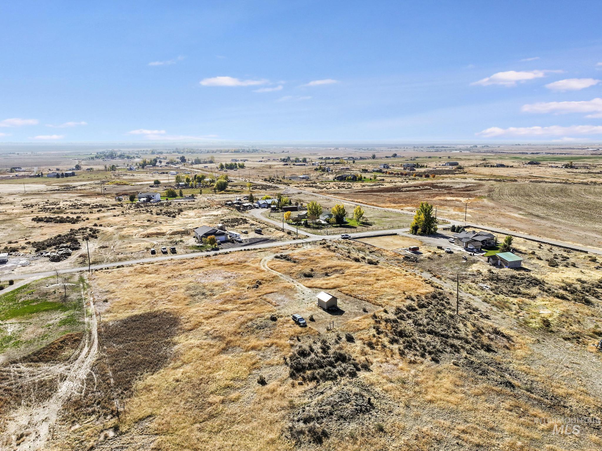 Aerial view of sparsely populated area with a desert landscape