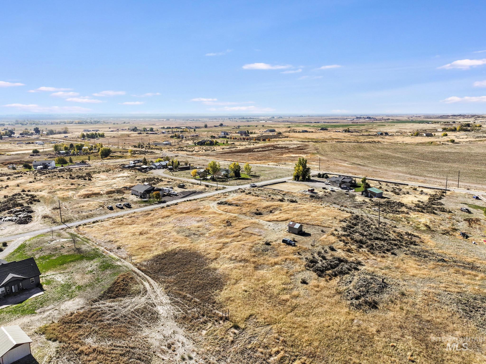 Aerial view of sparsely populated area with a desert landscape