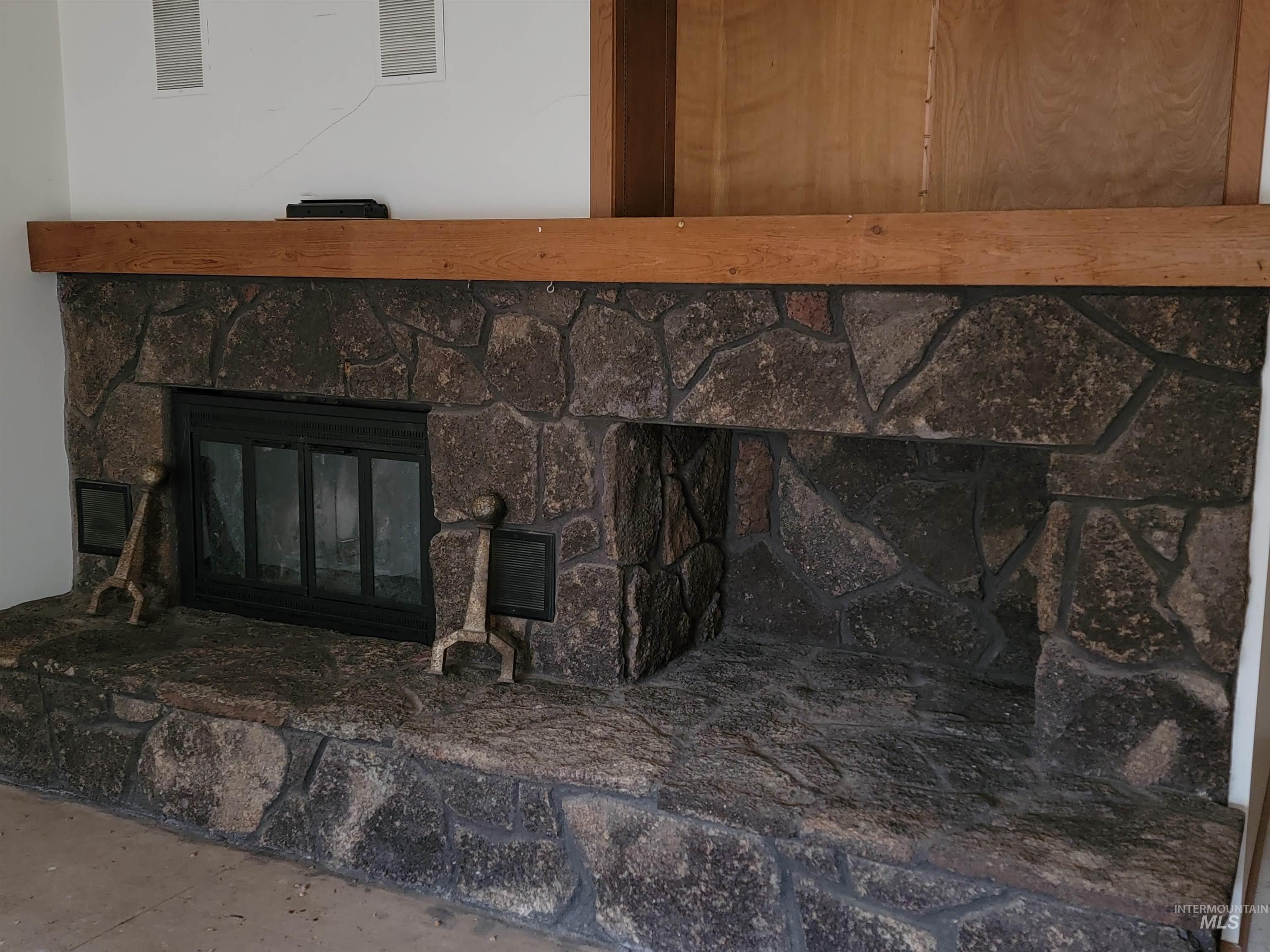 Detailed view of a stone fireplace