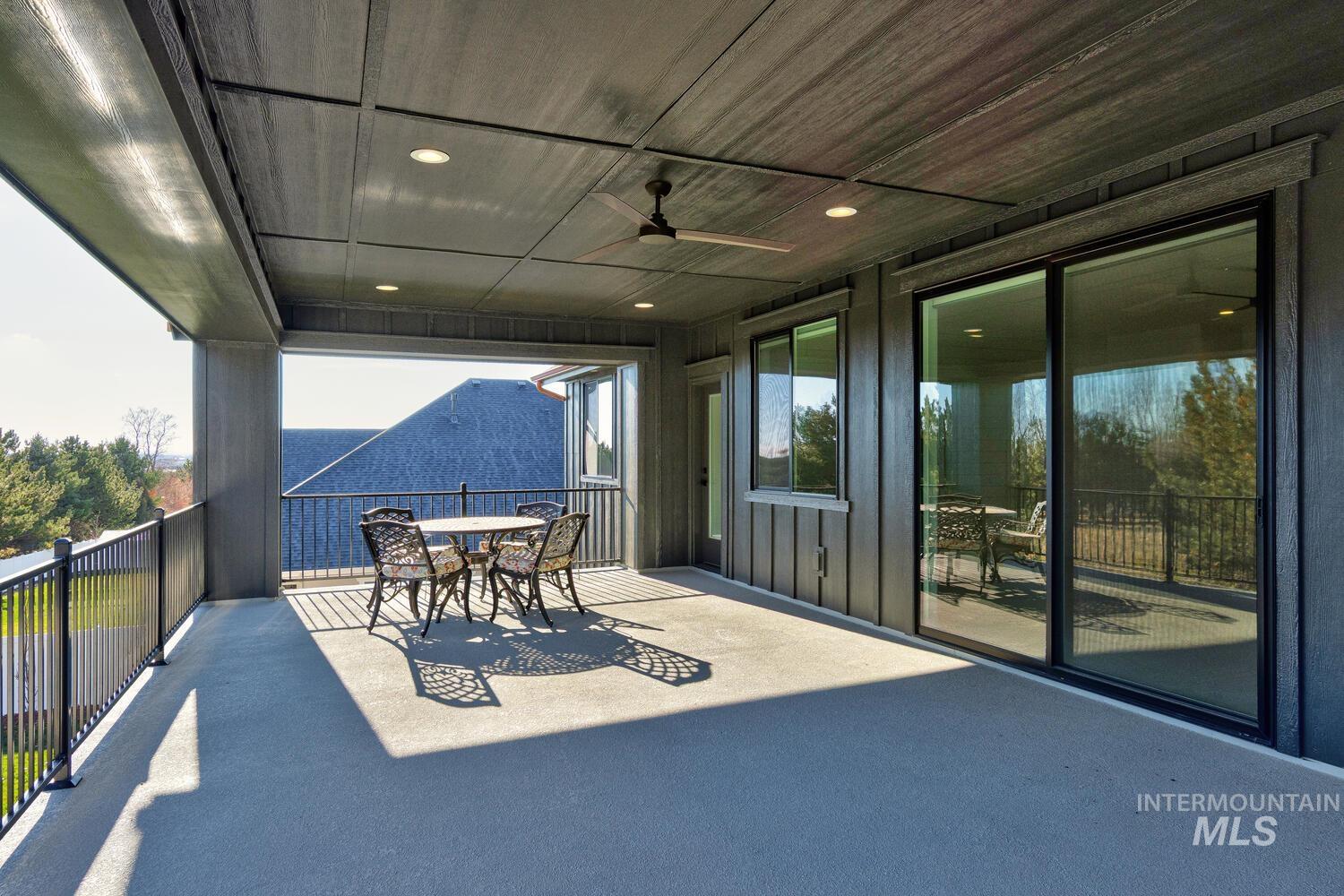 View of patio / terrace featuring ceiling fan and outdoor dining area