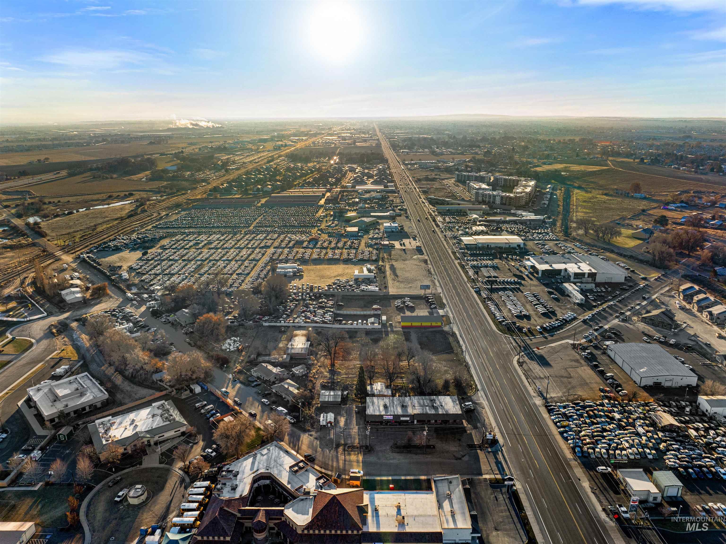 Aerial overview of property's location with industrial structures