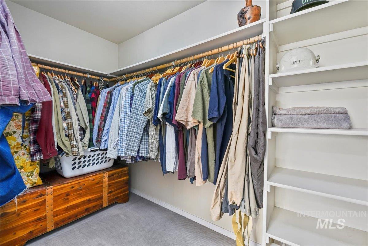 Spacious closet with light carpet