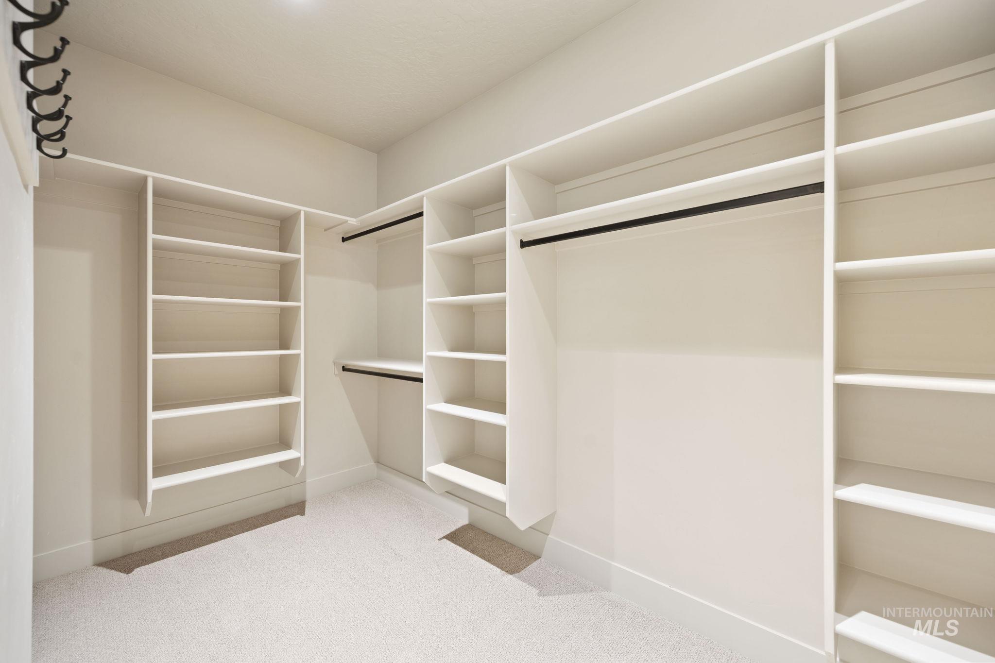 Primary Walk in closet featuring light carpet
