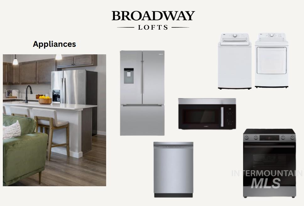 Kitchen with washer / dryer, built in microwave, oven, and hanging light fixtures