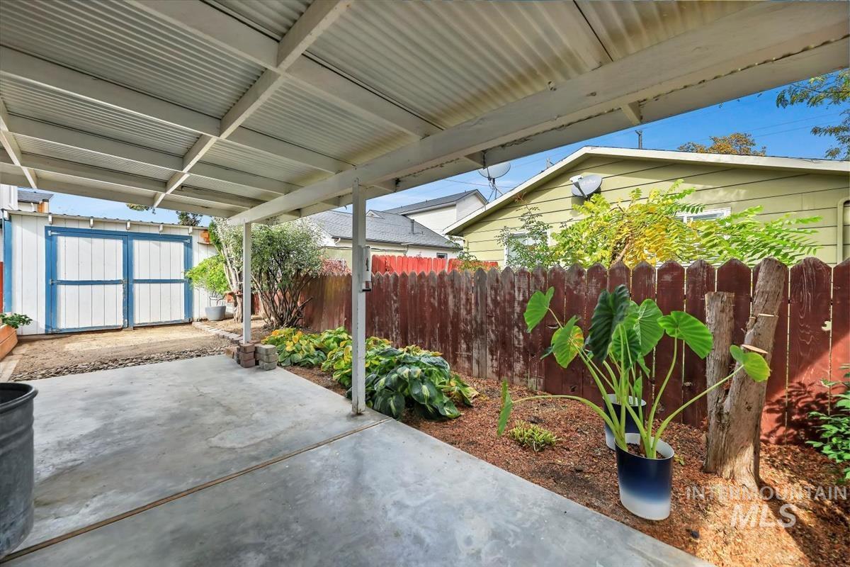 View of patio / terrace with a storage shed