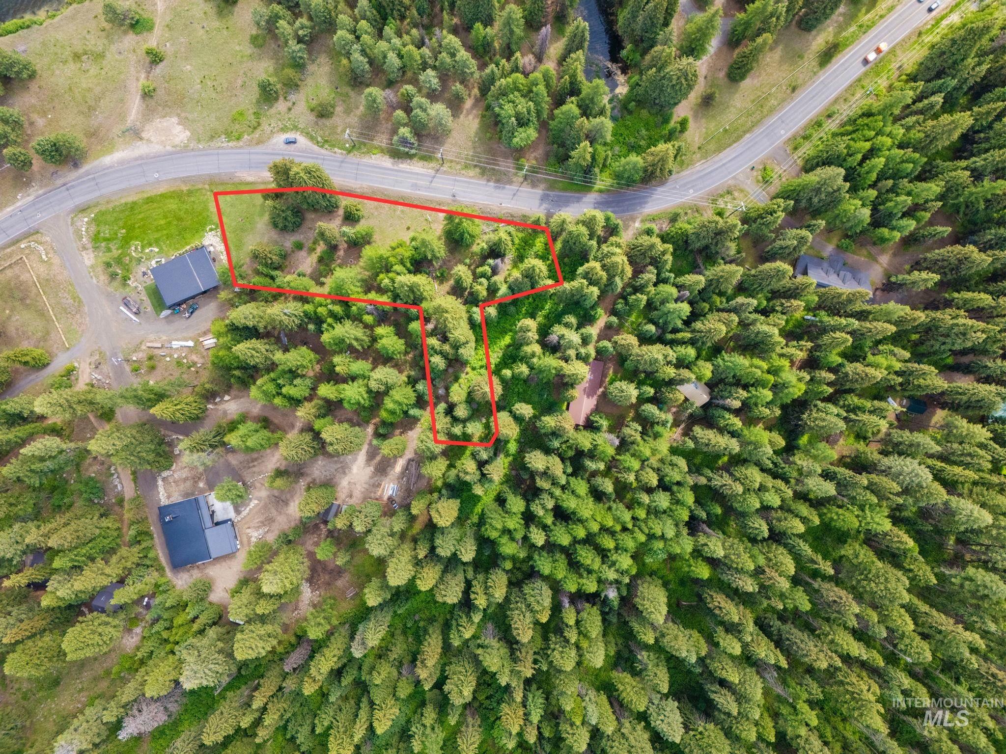 Aerial overview of property's location with property boundaries highlighted