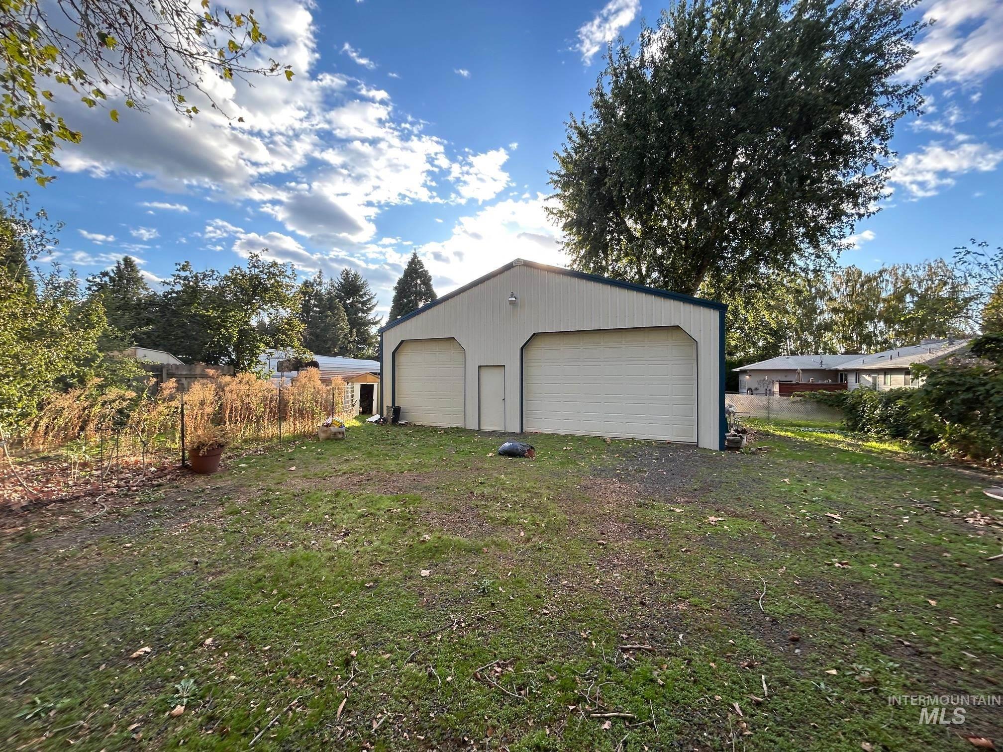 View of detached garage