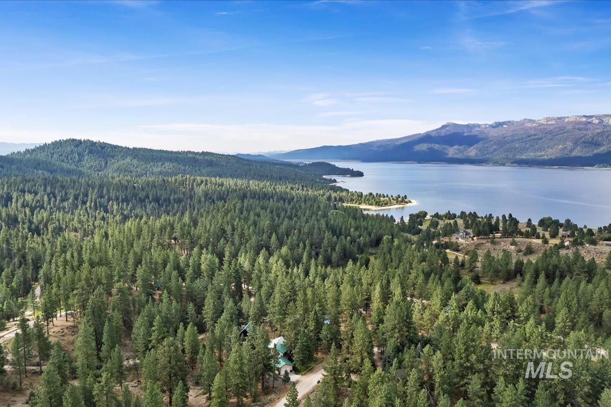 Bird's eye view of a water and mountain view and a heavily wooded area