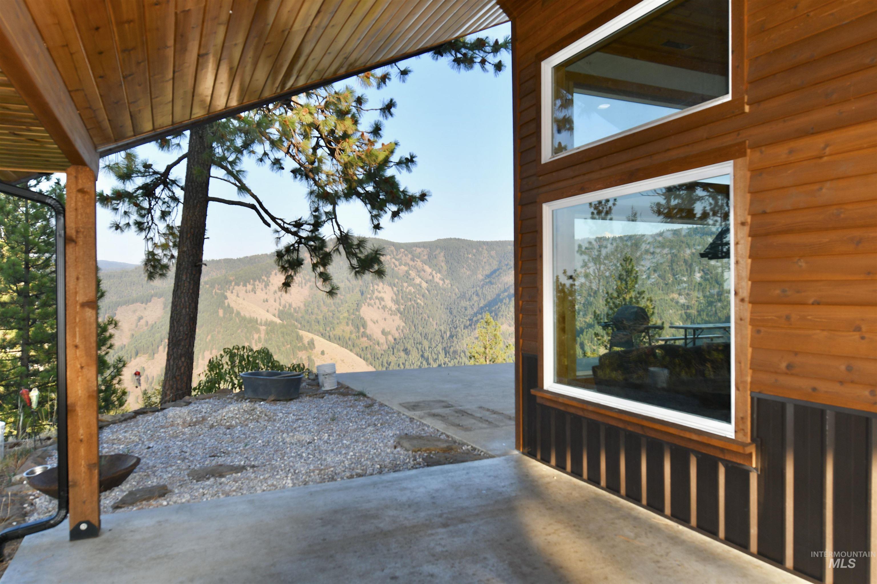 View of patio with a mountain view