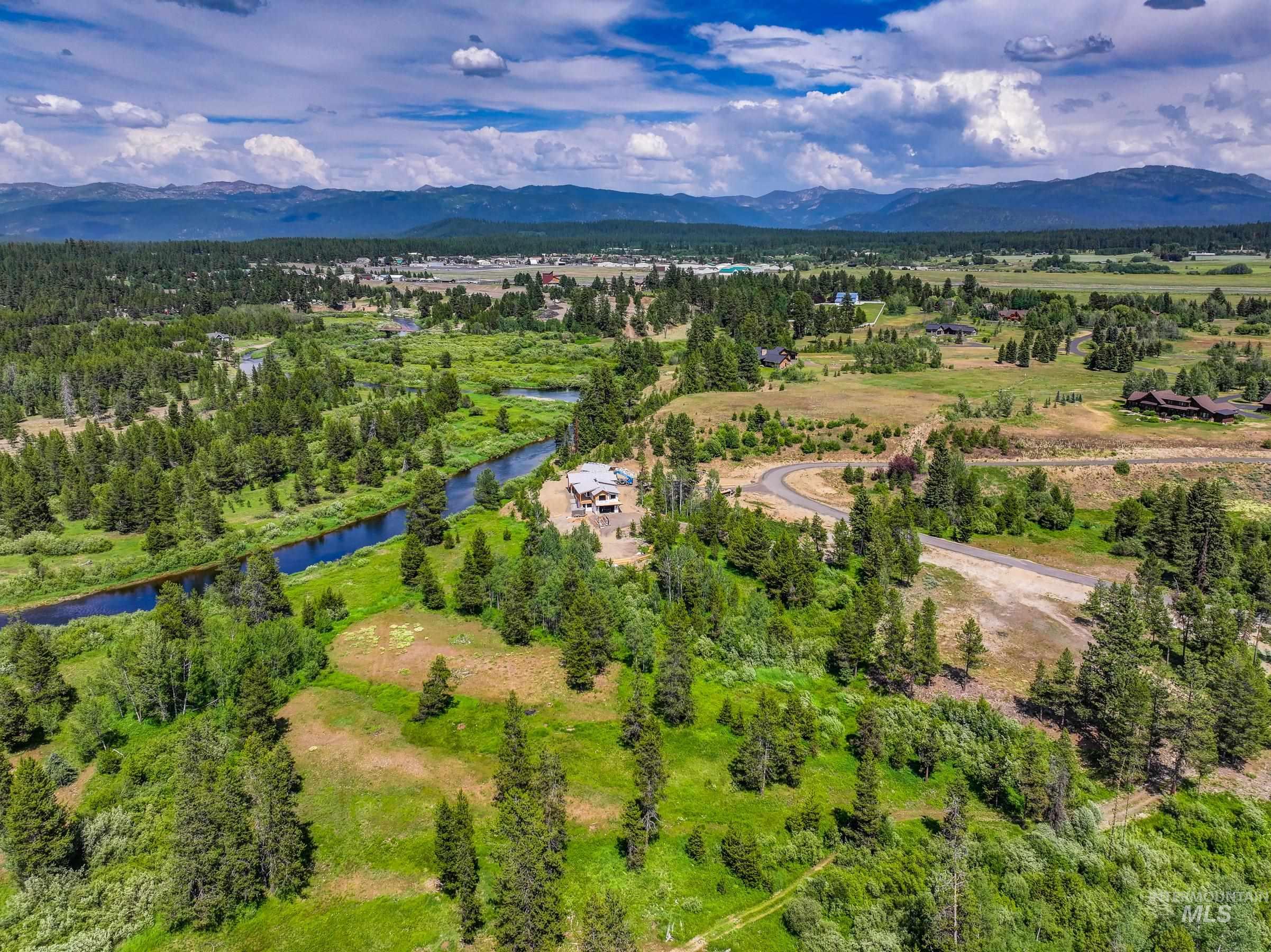 Aerial view of a water and mountain view
