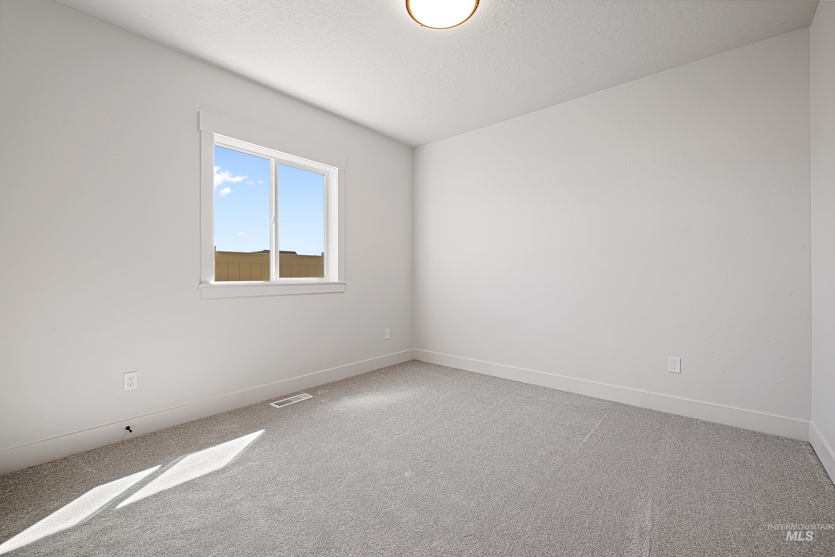 Spare room with light colored carpet and a textured ceiling