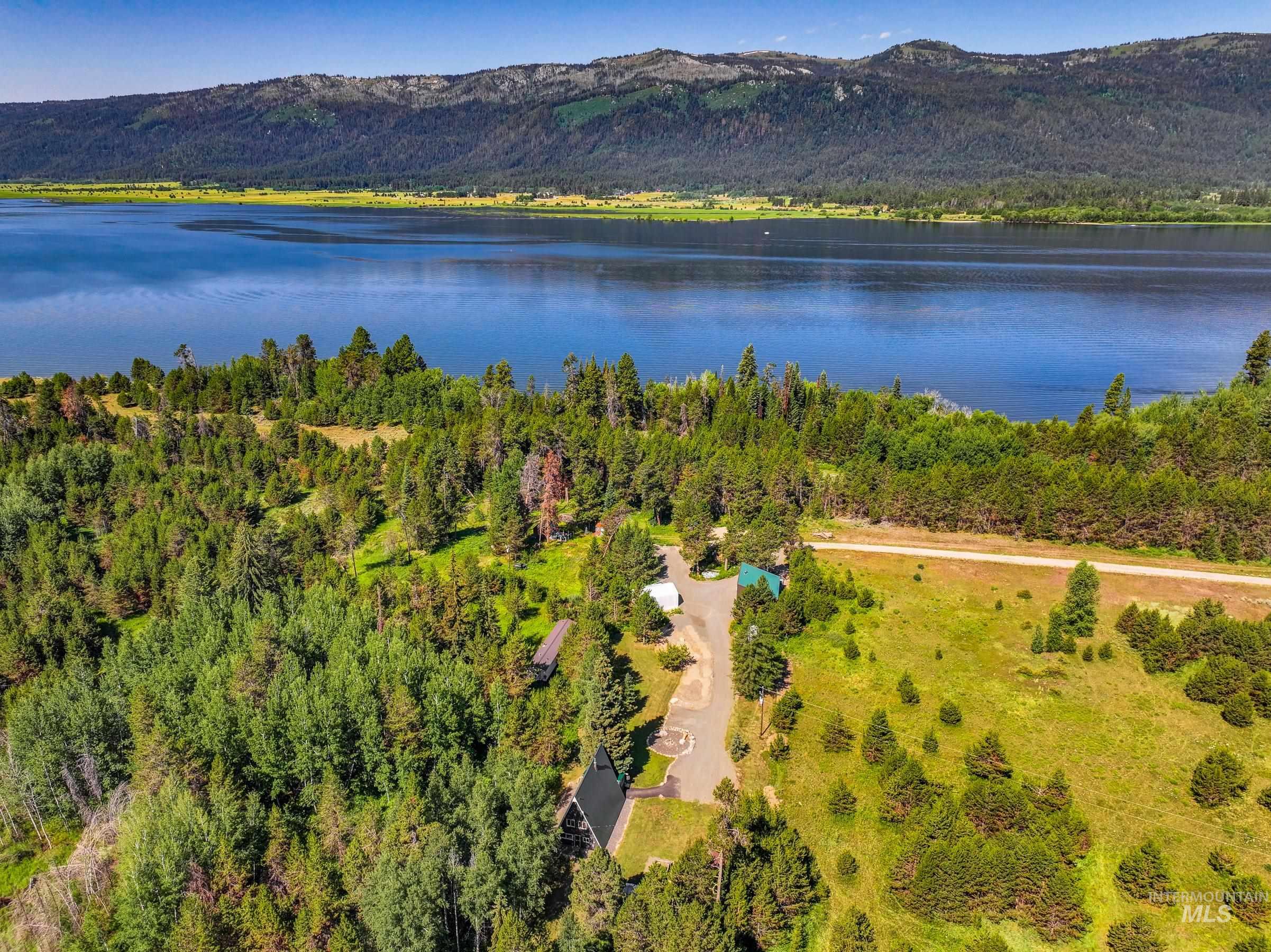 Aerial view of water and mountain view