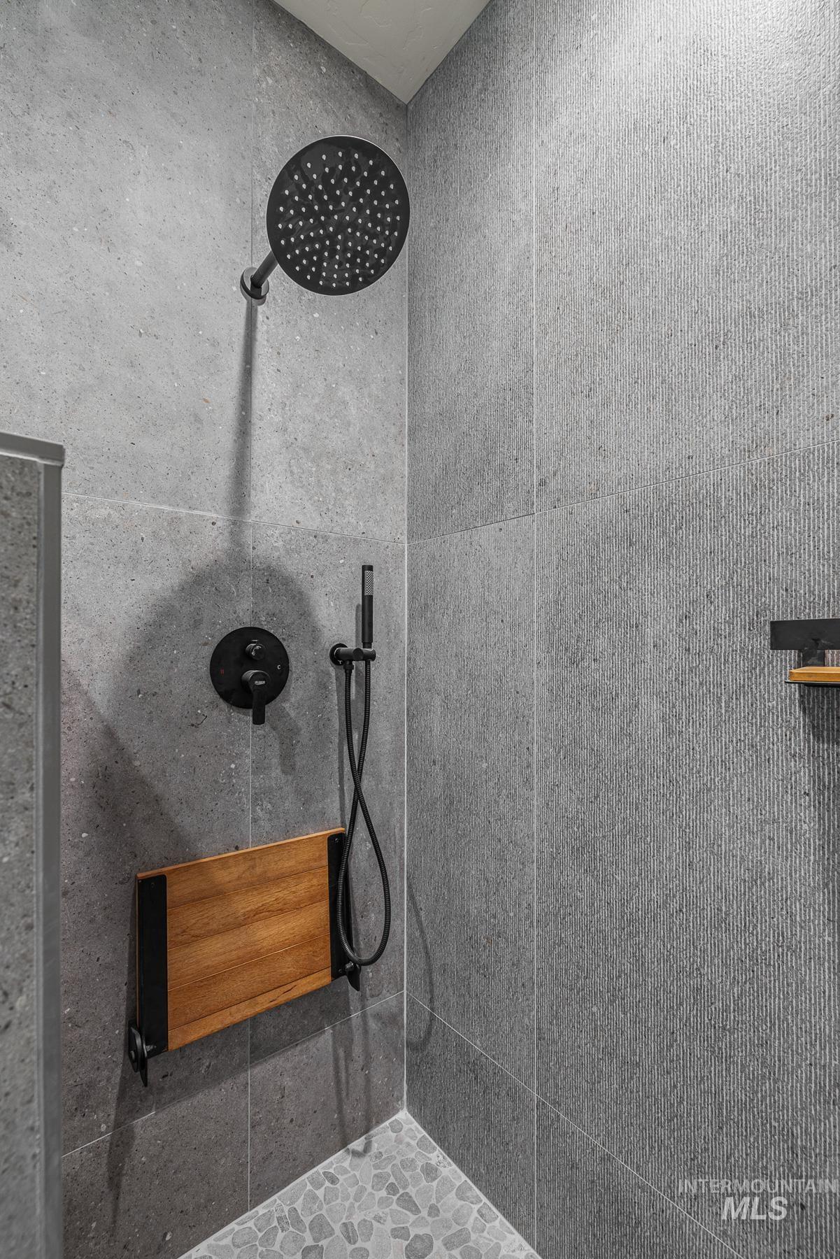 Bathroom view of tiled shower