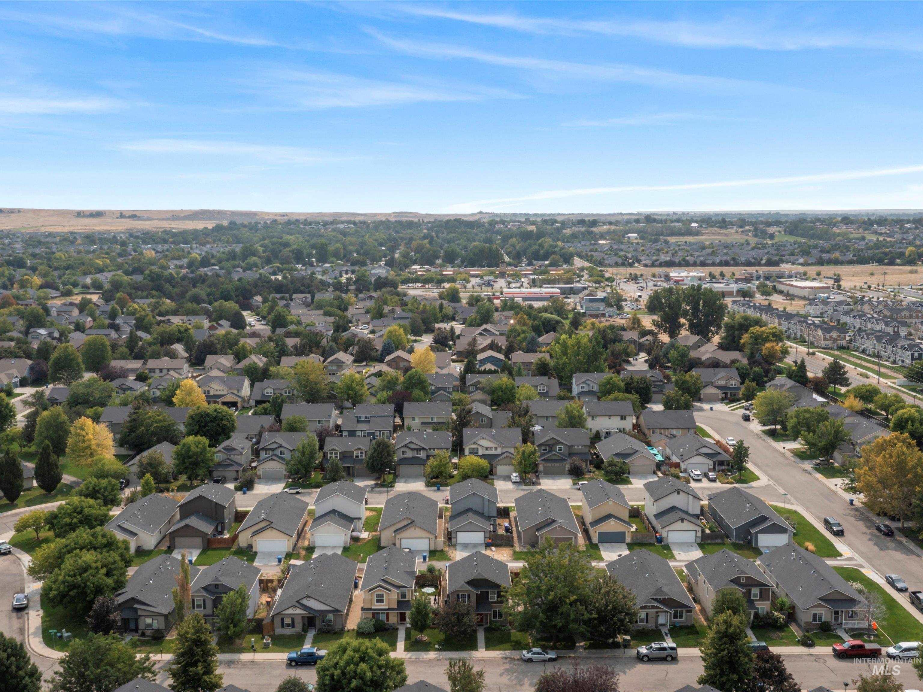 Aerial perspective of suburban area