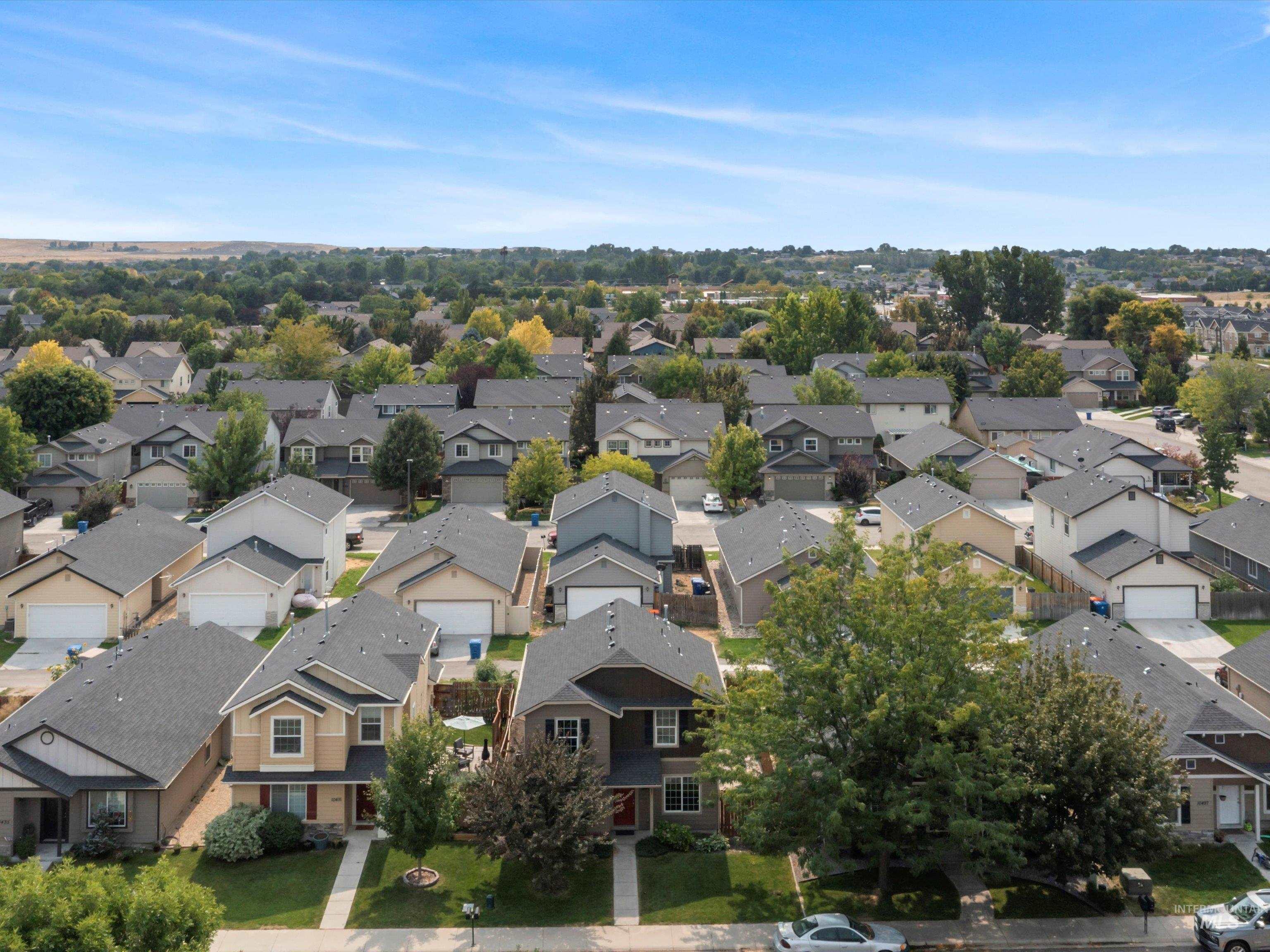 Aerial perspective of suburban area