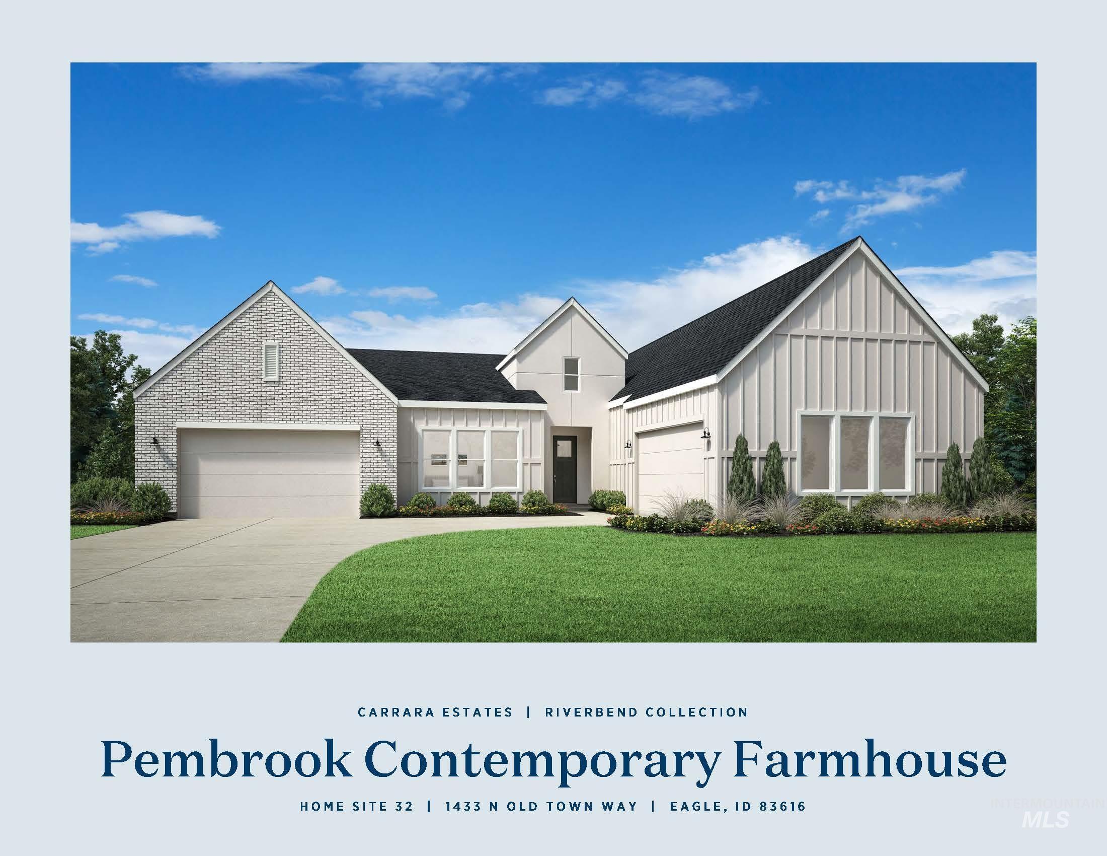 View of front of property with board and batten siding, a front lawn, concrete driveway, a garage, and a shingled roof