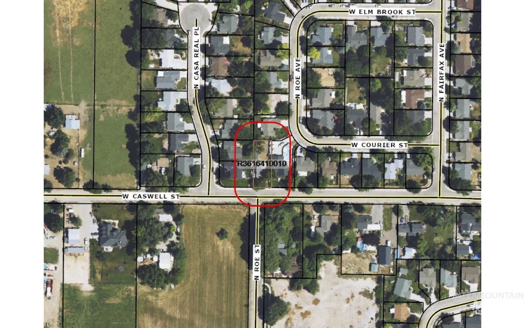 Aerial view of property's location with property boundaries highlighted