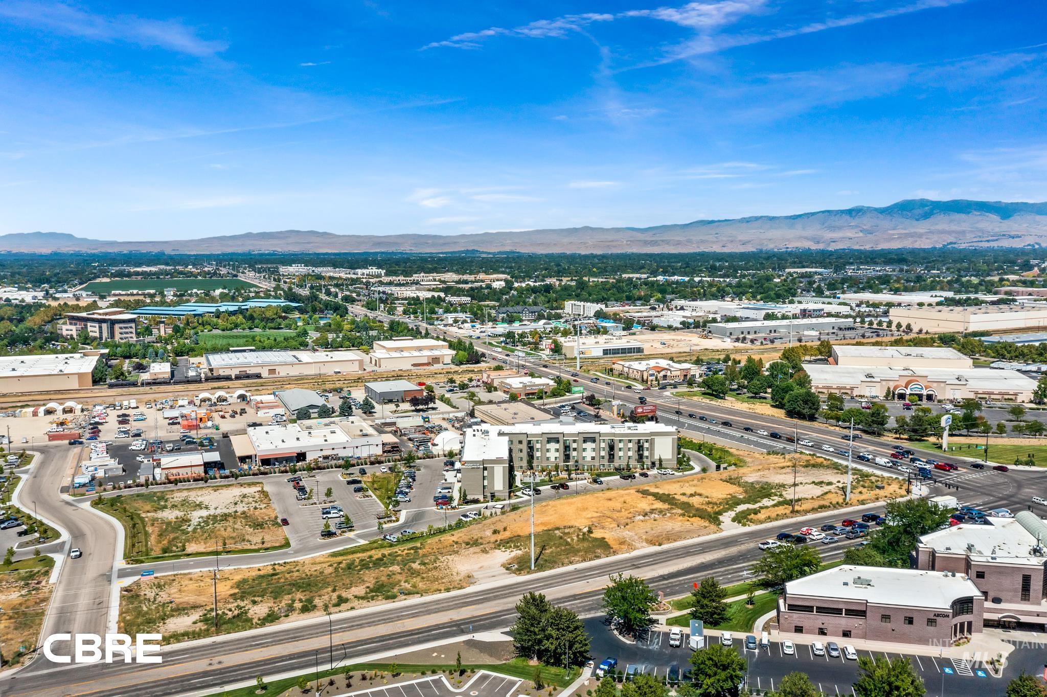 Bird's eye view of a mountainous background